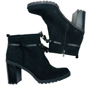 Jaclyn Smith women's sz 9 RUBI faux suede tasseled block heel zip ankle boot